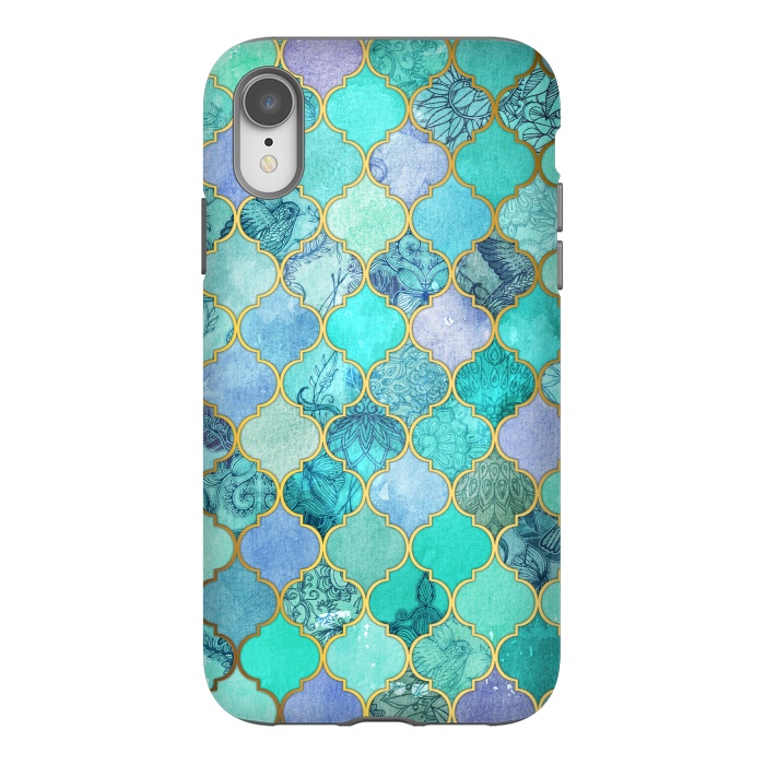 iPhone Xr StrongFit Cool Jade Icy Mint Decorative Moroccan Tile Pattern by Micklyn Le Feuvre
