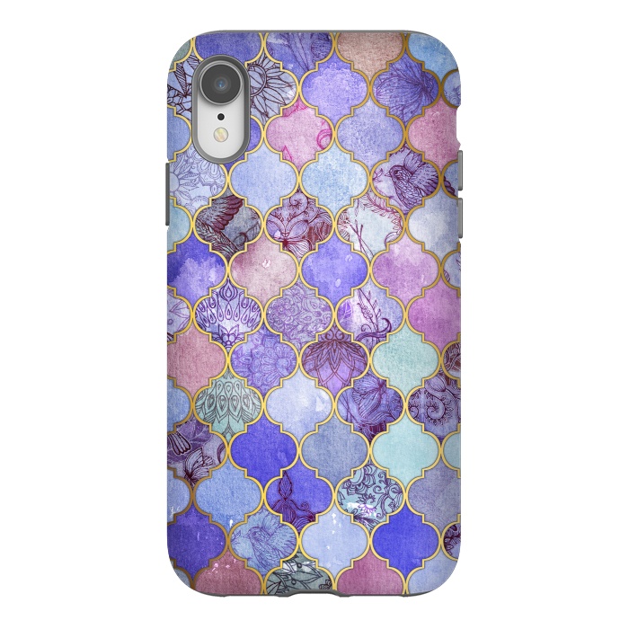 iPhone Xr StrongFit Royal Purple, Mauve & Indigo Decorative Moroccan Tile Pattern by Micklyn Le Feuvre