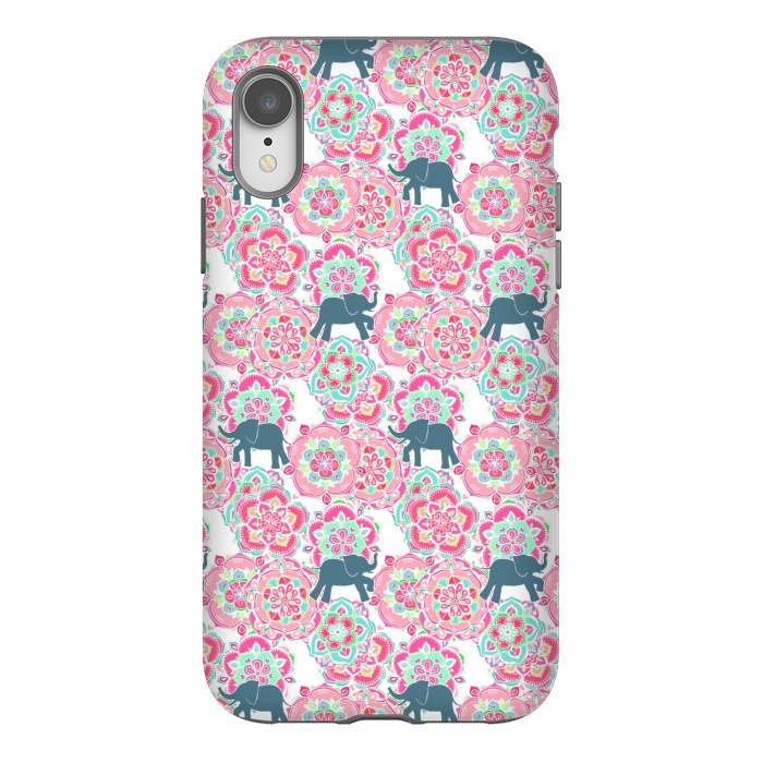 iPhone Xr StrongFit Tiny Elephants in Fields of Flowers by Micklyn Le Feuvre
