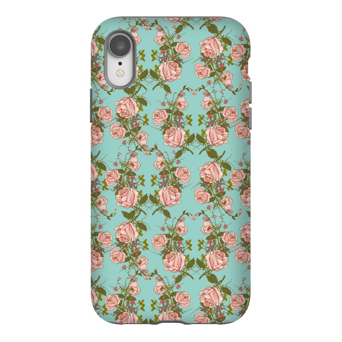 iPhone Xr StrongFit Vintage Rosy Floral-Blue by Quirk It Up
