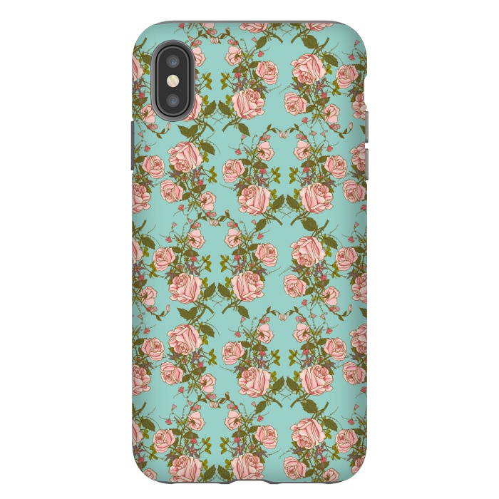 iPhone Xs Max StrongFit Vintage Rosy Floral-Blue by Quirk It Up