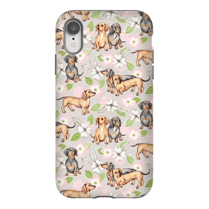 iPhone Xr StrongFit Dachshunds and dogwood blossoms by Micklyn Le Feuvre