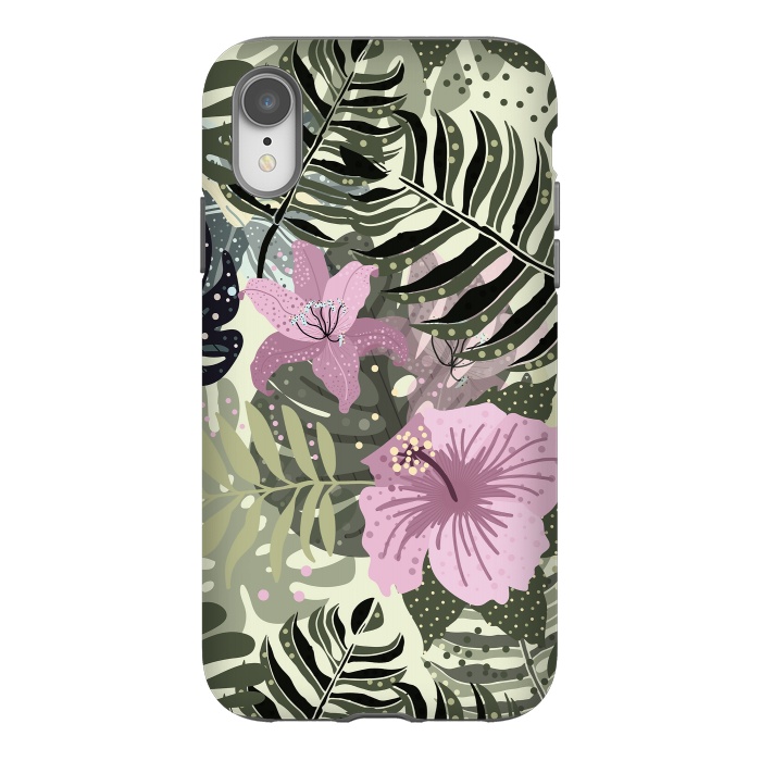 iPhone Xr StrongFit Pastel Green Pink Aloha Tropical Jungle by  Utart