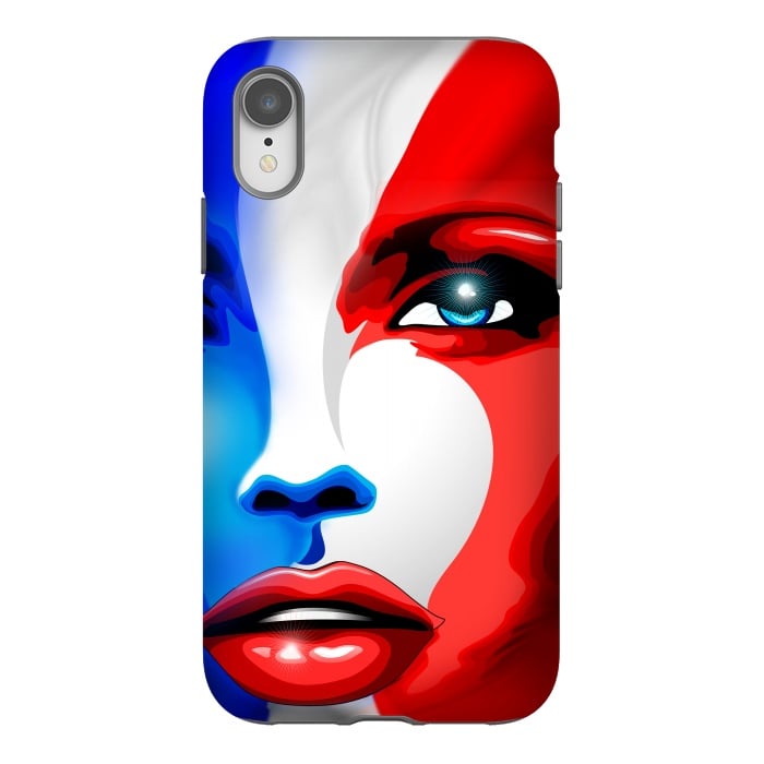iPhone Xr StrongFit France Flag Beautiful Girl Portrait by BluedarkArt