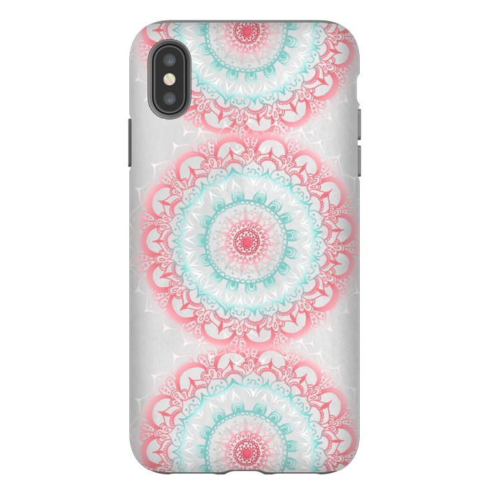iPhone Xs Max StrongFit Faded Coral & Mint Mandalas on Grey by Tangerine-Tane