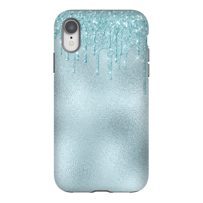 iPhone Xr StrongFit Ice Blue Glitter Droplets on Metal Foil by  Utart
