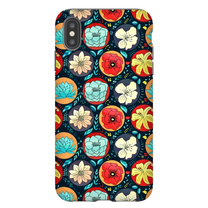 iPhone Xs Max StrongFit Navy Polka Dot Floral  by Tigatiga