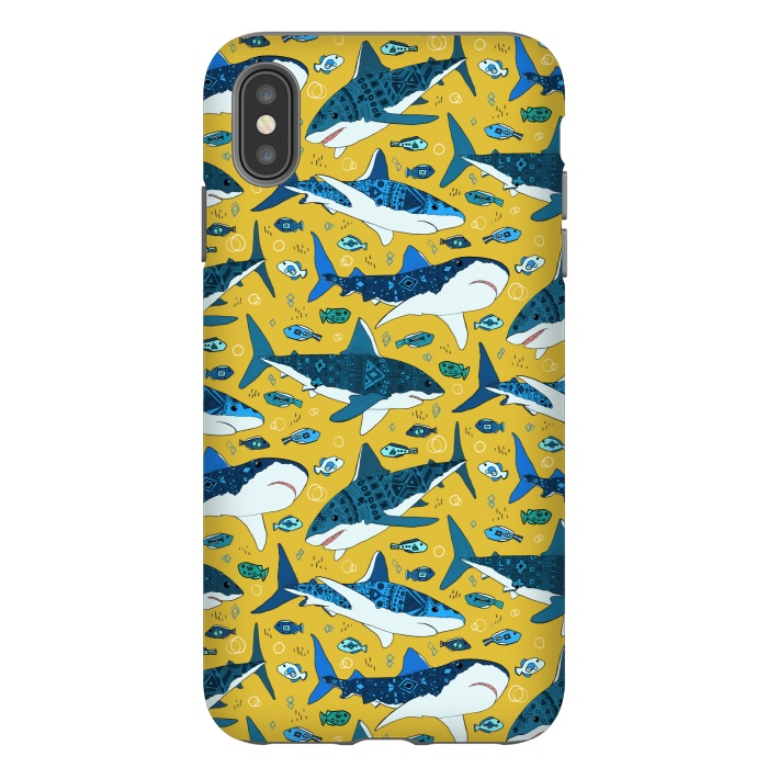 iPhone Xs Max StrongFit Tribal Sharks & Fish On Mustard by Tigatiga