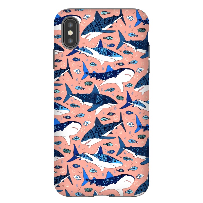 iPhone Xs Max StrongFit Tribal Sharks & Fish On Pink by Tigatiga