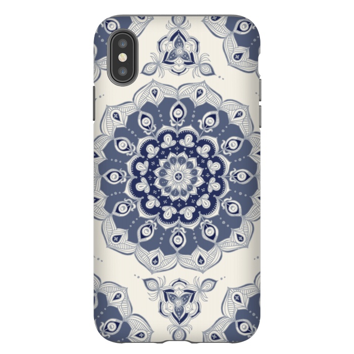 iPhone Xs Max StrongFit Grey Blue Monochrome Floral Mandala by Micklyn Le Feuvre