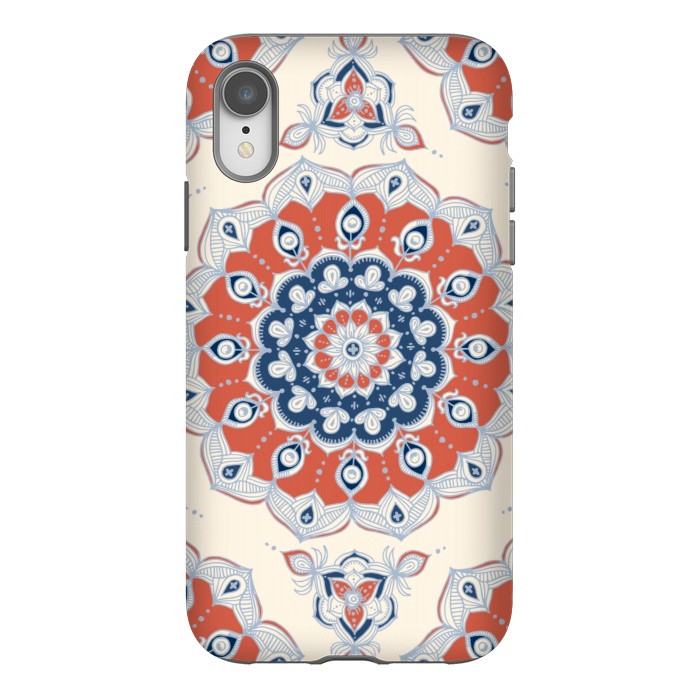 iPhone Xr StrongFit Red, Blue and Cream Floral Mandala by Micklyn Le Feuvre