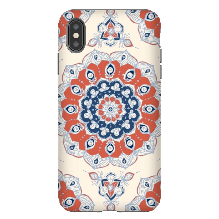 iPhone Xs Max StrongFit Red, Blue and Cream Floral Mandala by Micklyn Le Feuvre