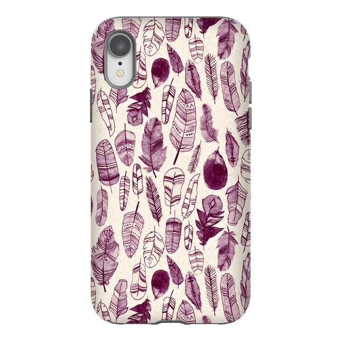 iPhone Xr StrongFit Maroon Feathers  by Tigatiga