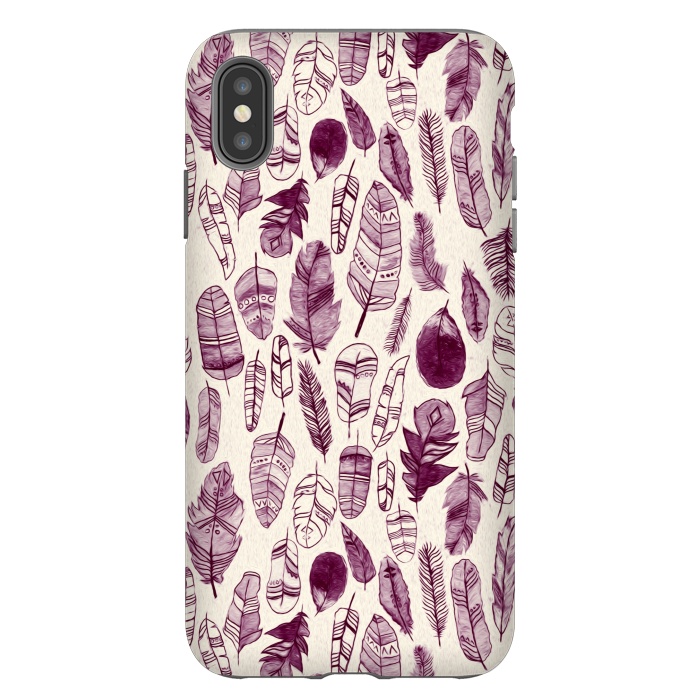 iPhone Xs Max StrongFit Maroon Feathers  by Tigatiga