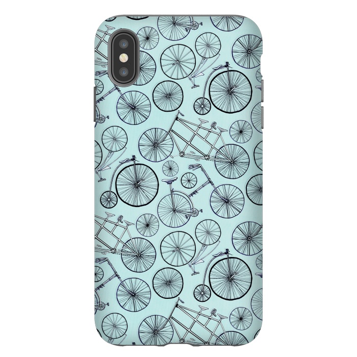 iPhone Xs Max StrongFit Vintage Bicycles on Blue  by Tigatiga