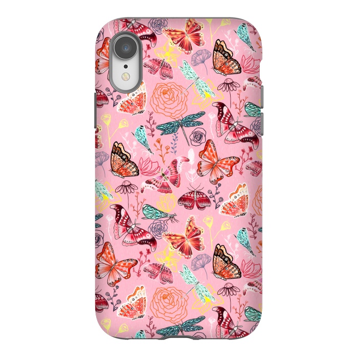 iPhone Xr StrongFit Butterflies, Dragonflies and Moths on Pink  by Tigatiga