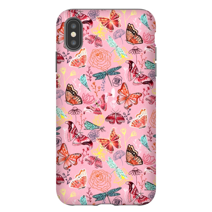 iPhone Xs Max StrongFit Butterflies, Dragonflies and Moths on Pink  by Tigatiga