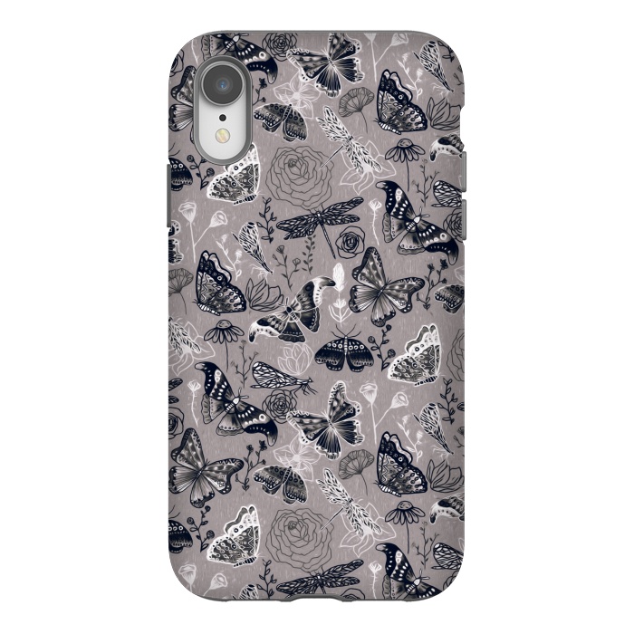 iPhone Xr StrongFit Grey Butterflies, Dragonflies and Moths  by Tigatiga