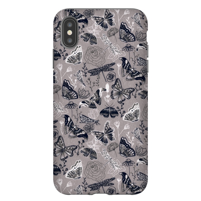 iPhone Xs Max StrongFit Grey Butterflies, Dragonflies and Moths  by Tigatiga