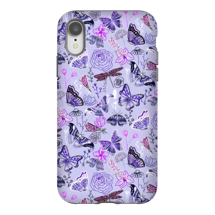 iPhone Xr StrongFit Butterflies, Dragonflies and Moths on Purple by Tigatiga
