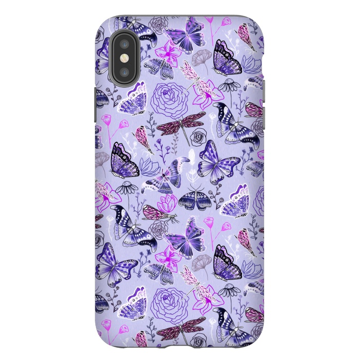iPhone Xs Max StrongFit Butterflies, Dragonflies and Moths on Purple by Tigatiga