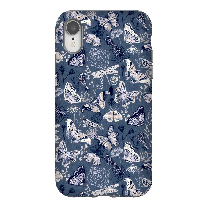 iPhone Xr StrongFit Butterflies, Dragonflies and Moths on Navy  by Tigatiga