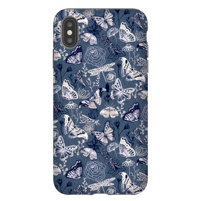 iPhone Xs Max StrongFit Butterflies, Dragonflies and Moths on Navy  by Tigatiga