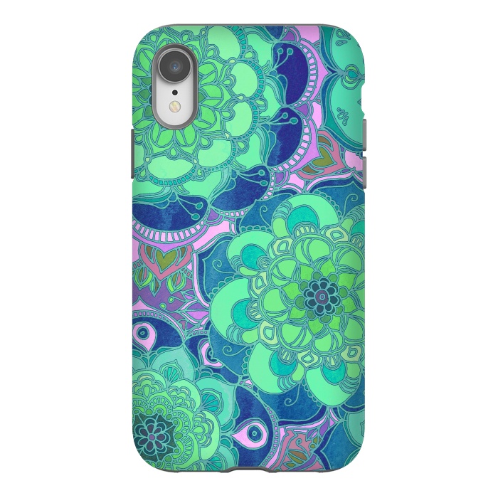 iPhone Xr StrongFit Fantasy Flowers in Mint Green & Purple by Micklyn Le Feuvre