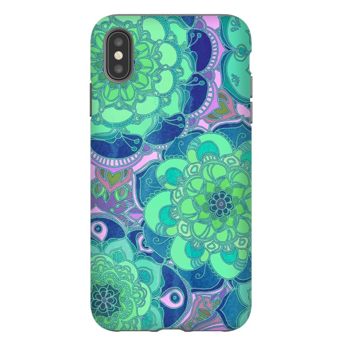 iPhone Xs Max StrongFit Fantasy Flowers in Mint Green & Purple by Micklyn Le Feuvre