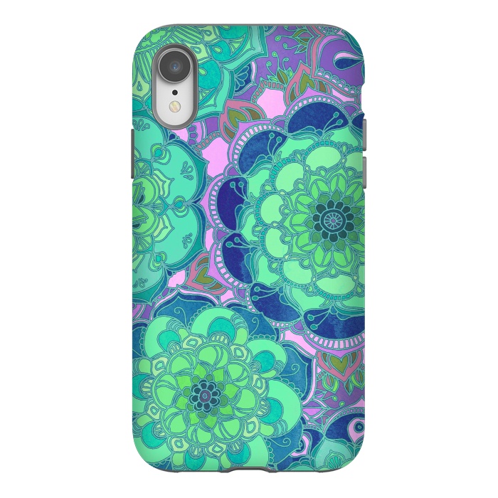 iPhone Xr StrongFit Fantasy Flowers in Mint Green & Purple 2 by Micklyn Le Feuvre