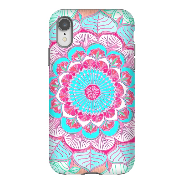 iPhone Xr StrongFit Tropical Doodle Flower in Pink & Aqua by Micklyn Le Feuvre