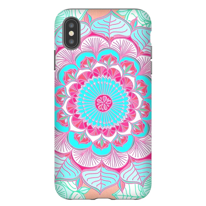 iPhone Xs Max StrongFit Tropical Doodle Flower in Pink & Aqua by Micklyn Le Feuvre