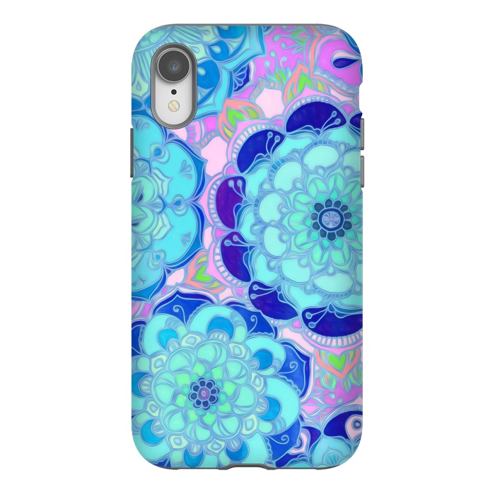 iPhone Xr StrongFit Radiant Cyan & Purple Stained Glass Floral Mandalas by Micklyn Le Feuvre