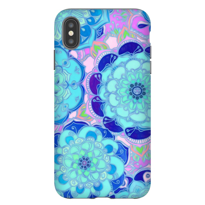 iPhone Xs Max StrongFit Radiant Cyan & Purple Stained Glass Floral Mandalas by Micklyn Le Feuvre