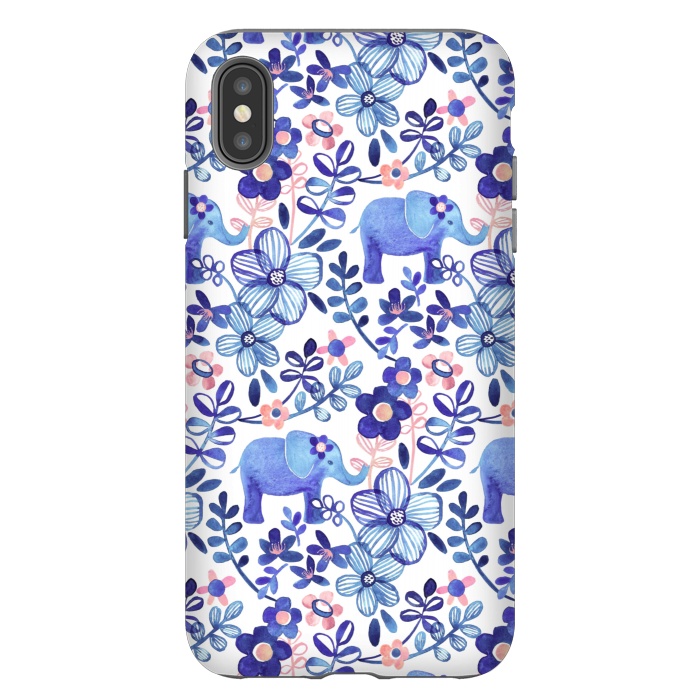 iPhone Xs Max StrongFit Little Purple Elephant Watercolor Floral on White by Micklyn Le Feuvre