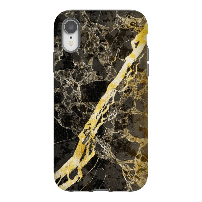 iPhone Xr StrongFit Black marble with diagonal golden cracks by Oana 