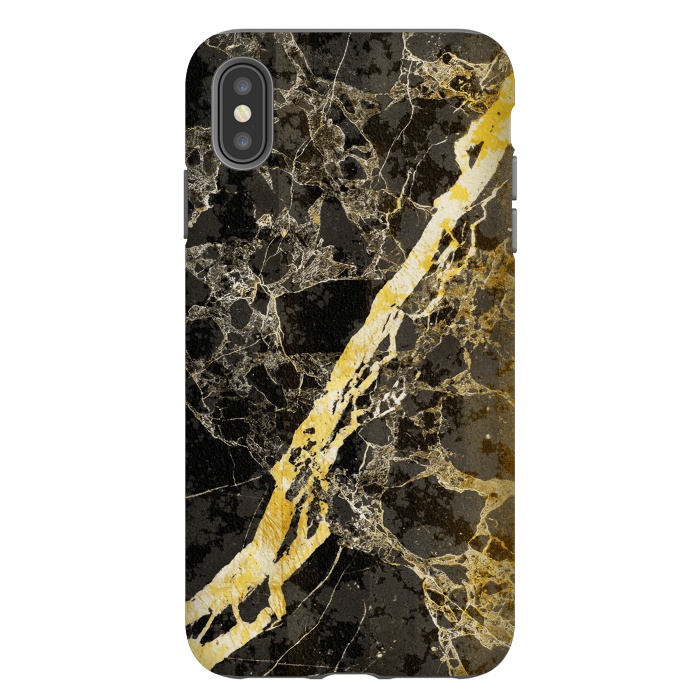 iPhone Xs Max StrongFit Black marble with diagonal golden cracks by Oana 