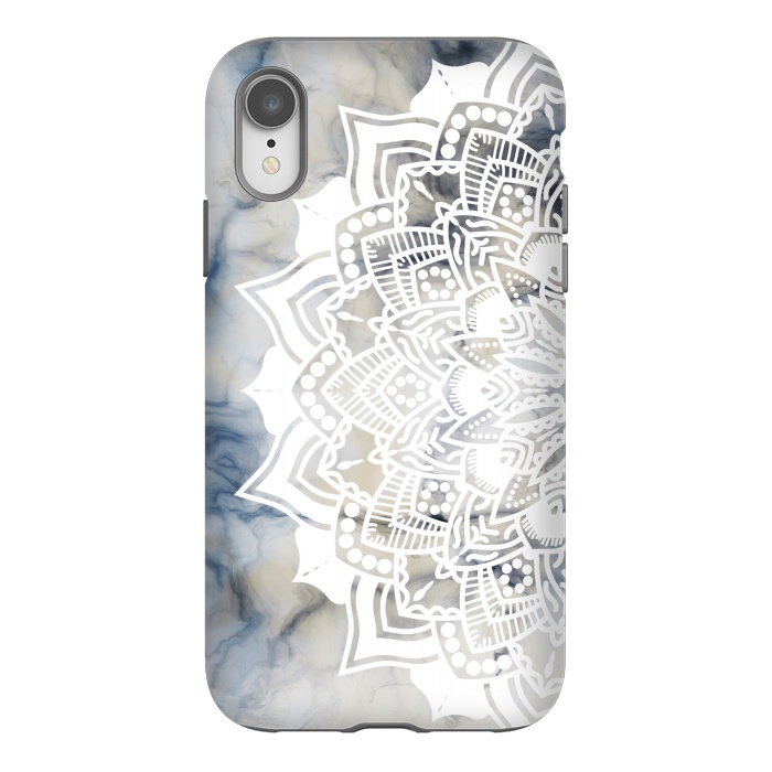 iPhone Xr StrongFit Cut out white lace mandala on marble by Oana 