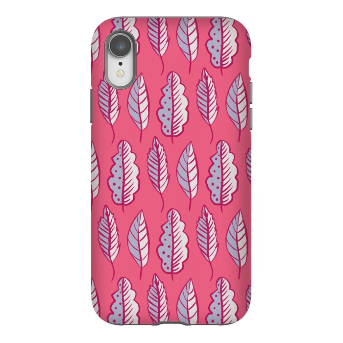 iPhone Xr StrongFit Pink Leaves Abstract Decorative Pattern by Boriana Giormova