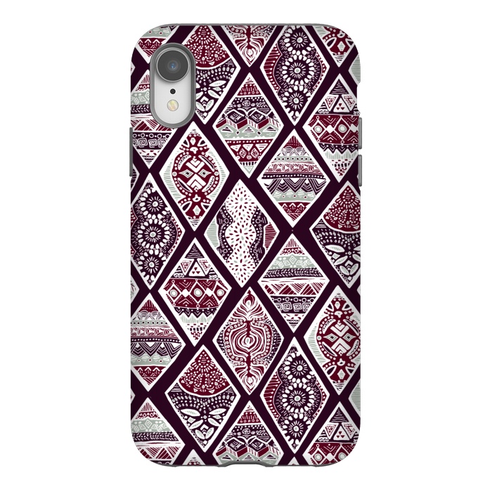 iPhone Xr StrongFit Tribal Diamonds On Red, White & Sage  by Tigatiga