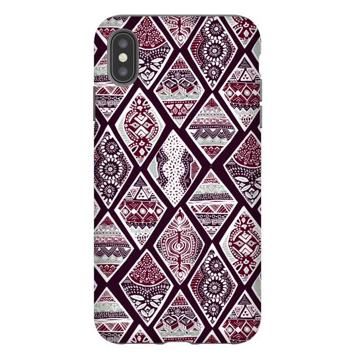 iPhone Xs Max StrongFit Tribal Diamonds On Red, White & Sage  by Tigatiga