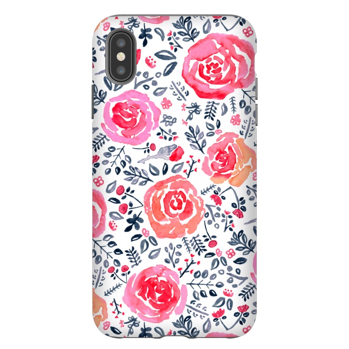 iPhone Xs Max StrongFit Red, Magenta & Navy Watercolor Roses  by Tigatiga