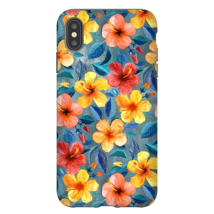 iPhone Xs Max StrongFit Bright Little Summer Hibiscus Blooms in Watercolor by Micklyn Le Feuvre