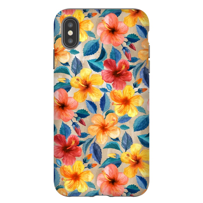 iPhone Xs Max StrongFit Little Tropical Hibiscus Blooms in Watercolor by Micklyn Le Feuvre