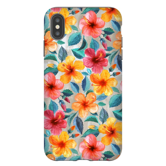 iPhone Xs Max StrongFit Little Tropical Hawaiian Hibiscus Blooms in Watercolor by Micklyn Le Feuvre