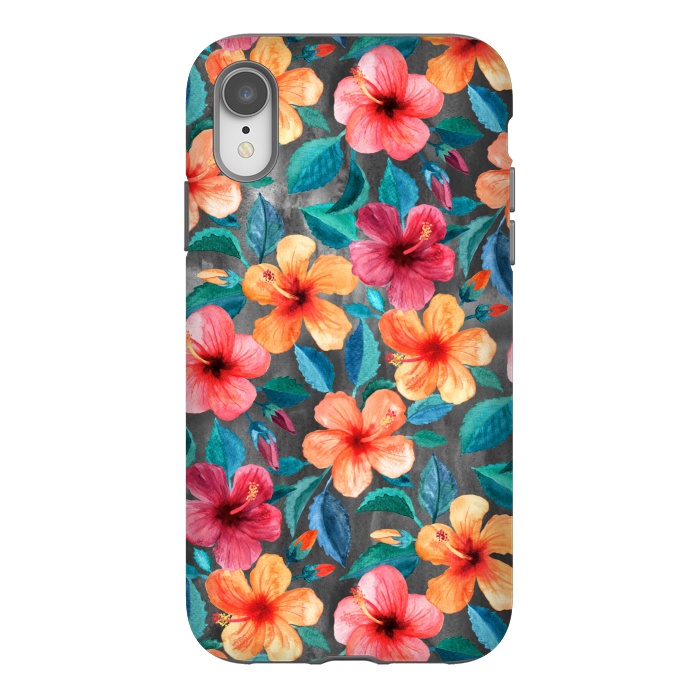 iPhone Xr StrongFit Colorful Little Tropical Hibiscus Blooms by Micklyn Le Feuvre
