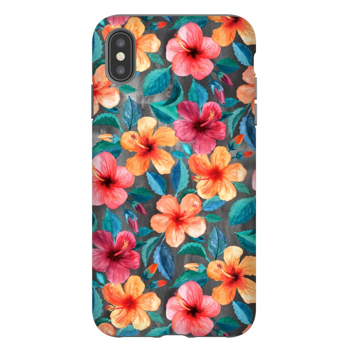 iPhone Xs Max StrongFit Colorful Little Tropical Hibiscus Blooms by Micklyn Le Feuvre