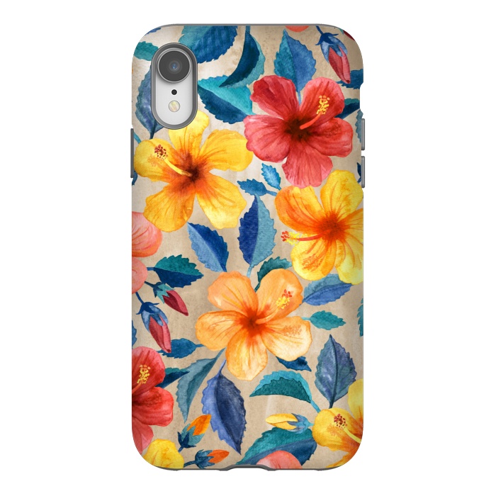 iPhone Xr StrongFit Tropical Hibiscus Blooms in Watercolor by Micklyn Le Feuvre