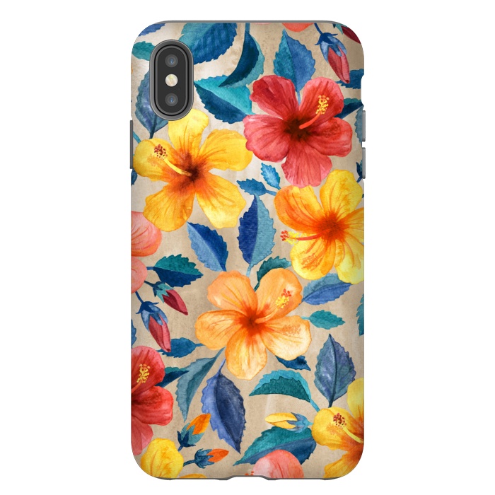 iPhone Xs Max StrongFit Tropical Hibiscus Blooms in Watercolor by Micklyn Le Feuvre