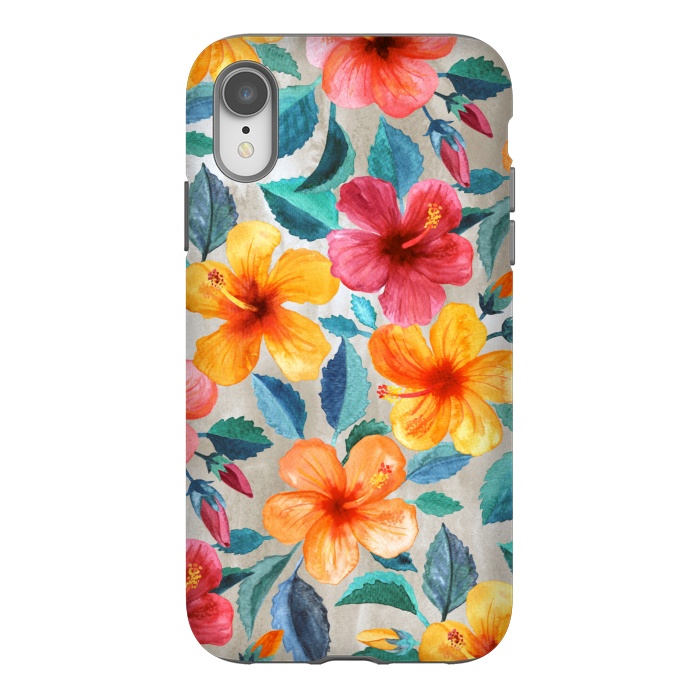 iPhone Xr StrongFit Tropical Hawaiian Hibiscus Blooms in Watercolor by Micklyn Le Feuvre